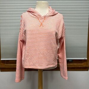 LOVE by GAP NWT Pink Orange Striped Textured Hooded Terry Long Sleeve Top
